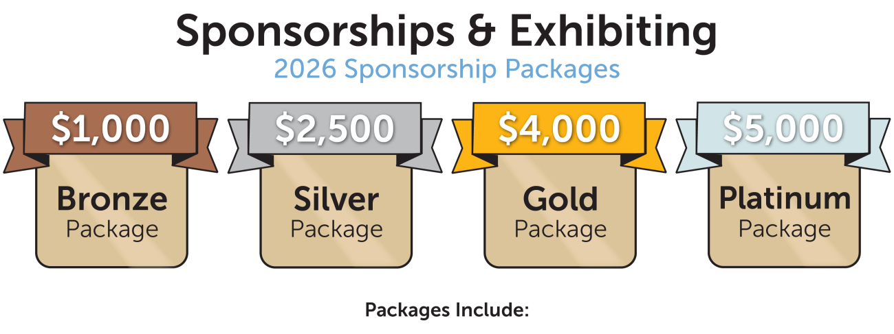 A banner displaying various sponsorship levels ranging from bronze to platinum. Bronze level is $1000, Silver level is $2500, Gold level is $4000, and Platinum level is $5000.